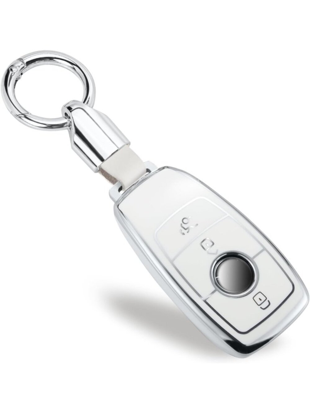 Luxury Metal Leather Key Fob Cover with Soft Case & Keychain for New Benz